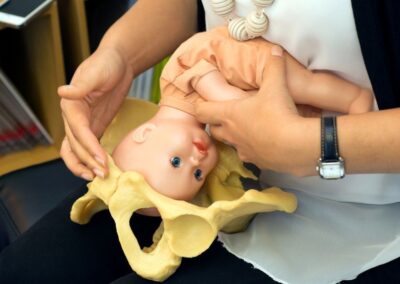 Demonstration des Geburtsvorgangs mit Puppe und Beckenmodell in einem Geburtsvorbereitungskurs – Doula-Begleitung, Hypnobirthing und mentale Geburtsvorbereitung in Frankfurt, Oberursel oder Bad Homburg